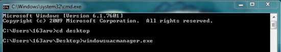 Windows UAC Manager command promt