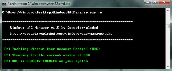 Windows UAC Manager enable