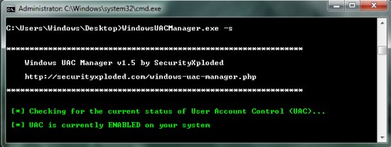 Windows UAC Manager status