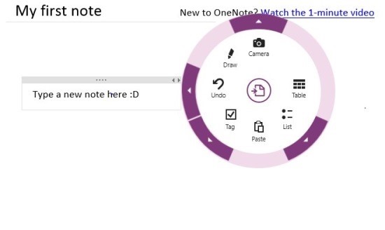 radial controls in OneNote App For Windows 8