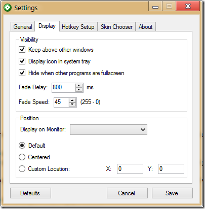 settings display pane