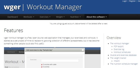 wger Workout Manager interface