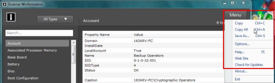 winformation options