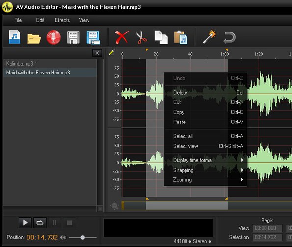 AV Audio Editor cutting up audio