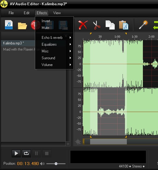 AV Audio Editor pasting selecting effects