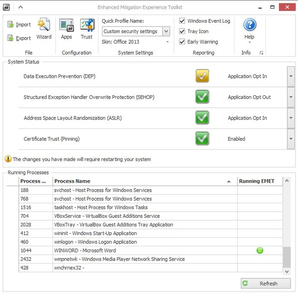 EMET configuration