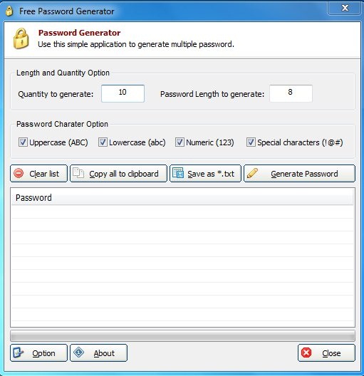 Free Password Generator interface
