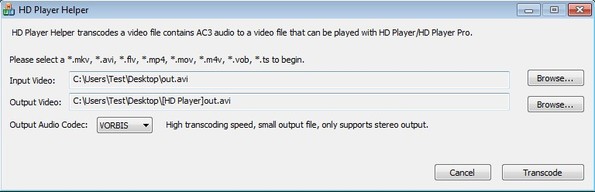 HD Player Helper default window
