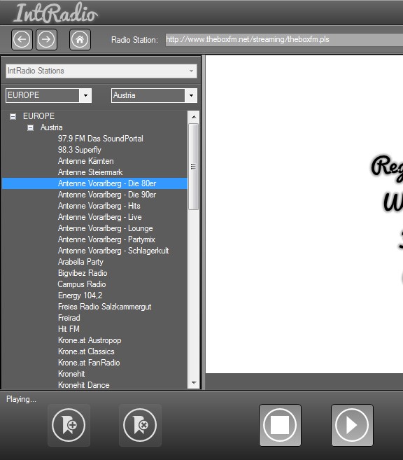 IntRadio selecting radio stations