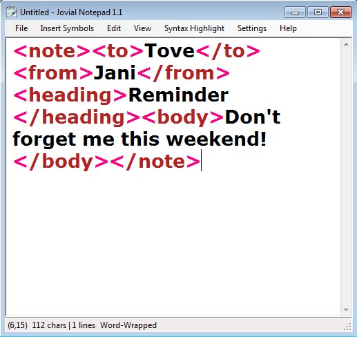 Jovial Notepad xml example