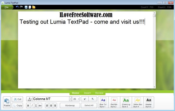 Lumia TextPad default window