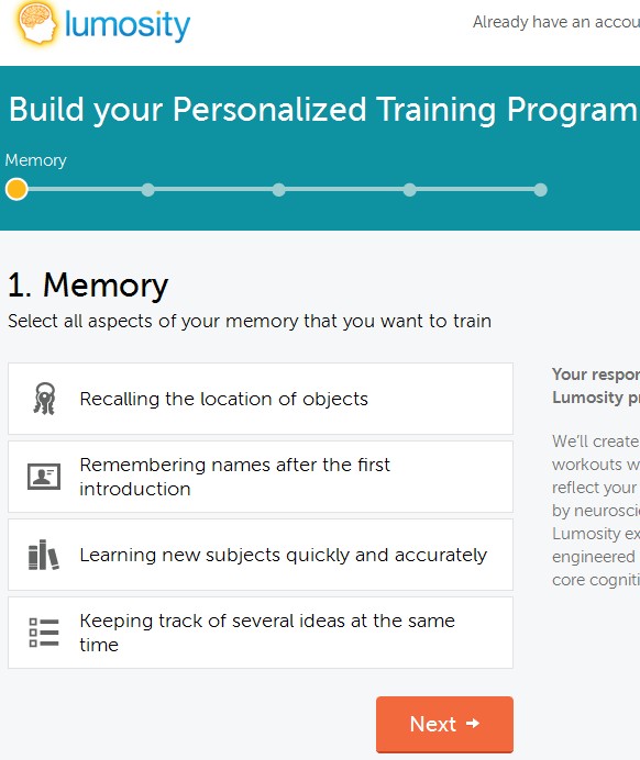 Lumosity default window