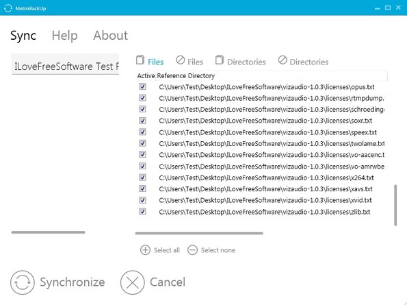 MetroBackup selecting file sync