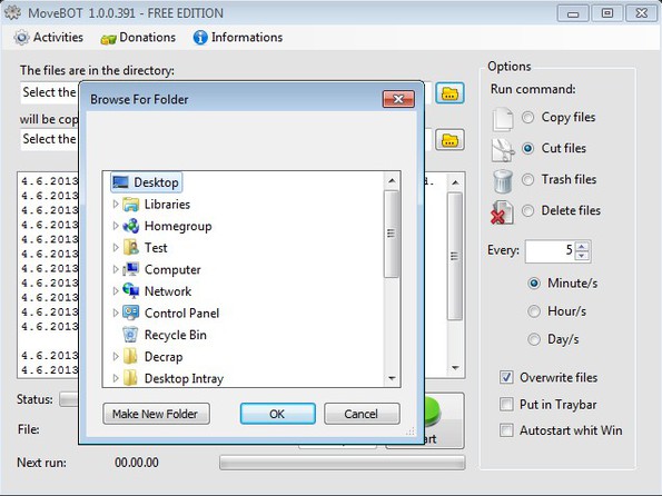 MoveBOT select folder settings