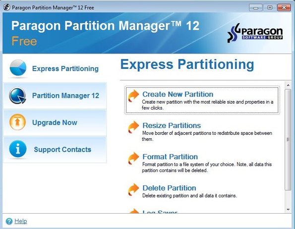 Paragon Partition Manager default window