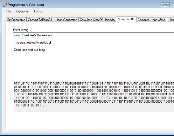 Programmers Calculator text to binary