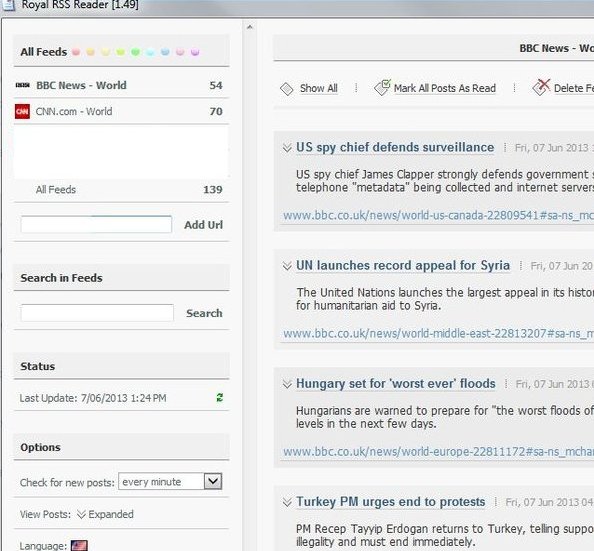 Royal RSS Feed Reader working