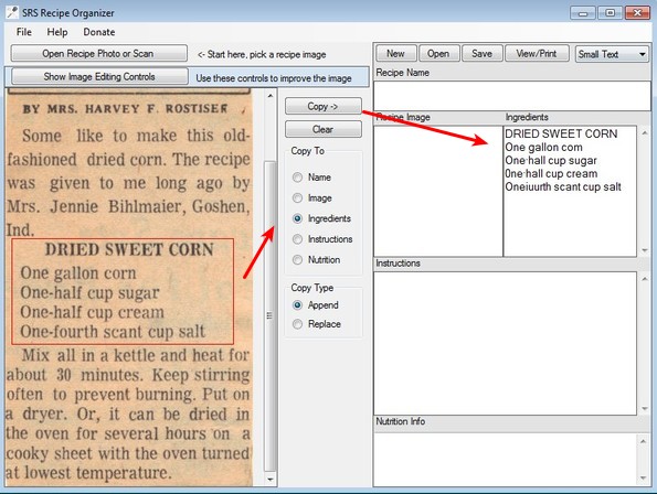 SRS Recipe Organizer converting ingrediants