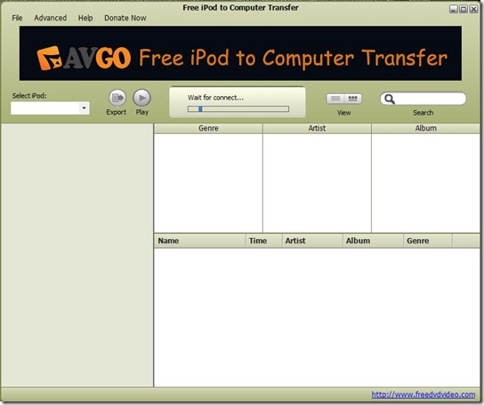 AVGO Free iPod to Computer Transfer- welcome screen-iPod to computer