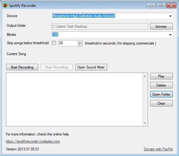 Spotify Recorder default window