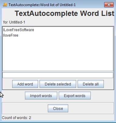 Text Autocomplete word list