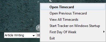 Tiny Time Tracker context menu