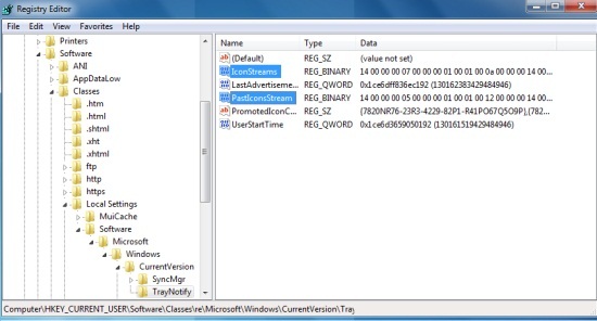 missing system tray icons regedit