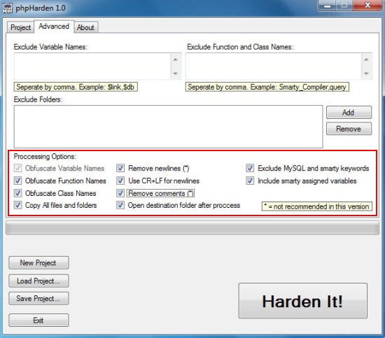 phpHarden options