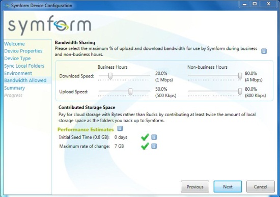 symform bandwidth