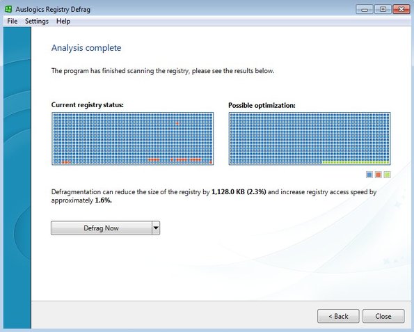 Auslogics Registry Defrag working