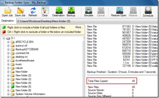 Backup Folder Sync- interface