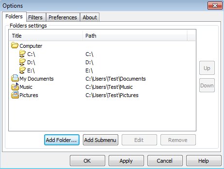 Chameleon Folder options setup