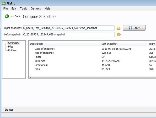 FilePro snapshot comparison