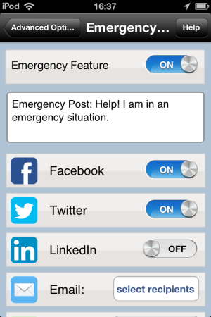 PostUno-Emergency settings-Post To Multiple Social Networks