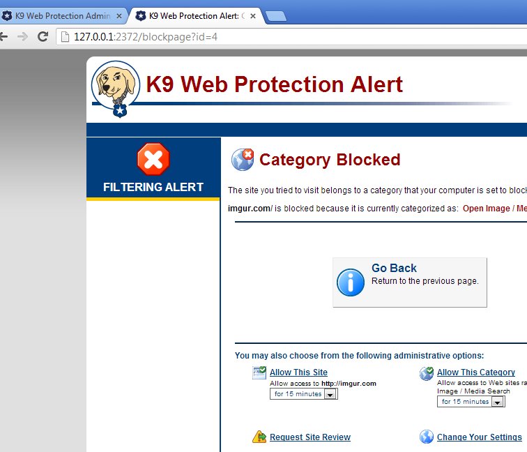 K9 Web Protection default window
