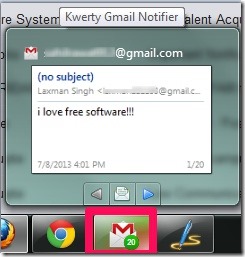 Kwerty Gmail Notifier 01 free Gmail notifier Windows 7 desktop app