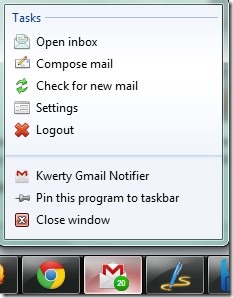 Kwerty Gmail Notifier 02 free Gmail notifier Windows 7 desktop app