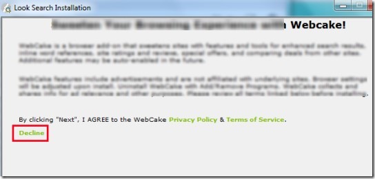 Look Search- decline installation of webcake