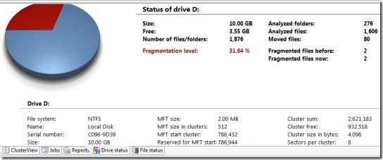 O&O Defrag- drive status