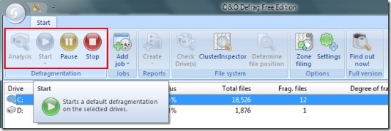 O&O Defrag- main interface's top section