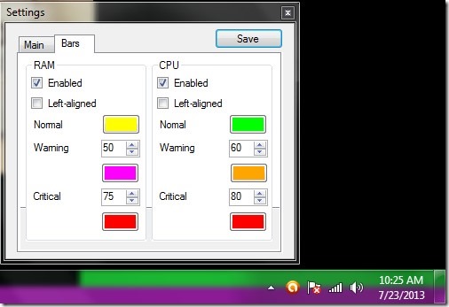 RAM CPU Taskbar- color bars