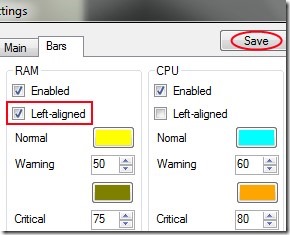 RAM CPU Taskbar- settings