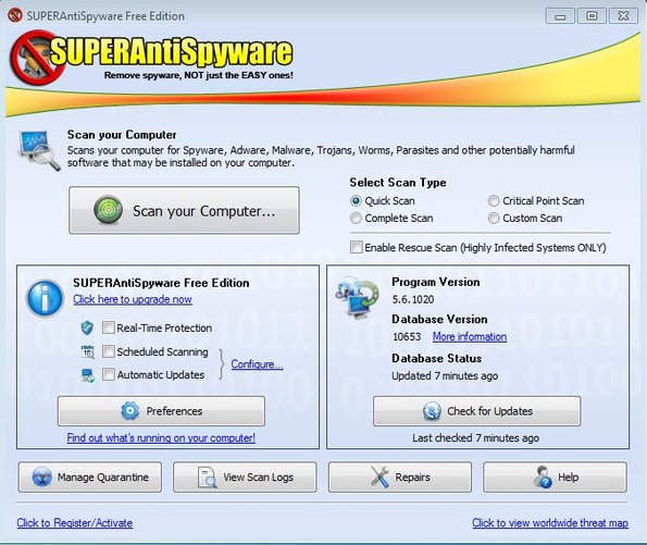 SuperAntiSpyware Portable default window