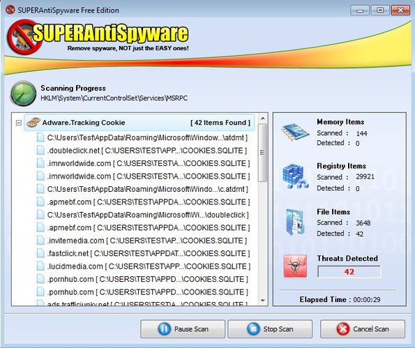 SuperAntiSpyware Portable scanning