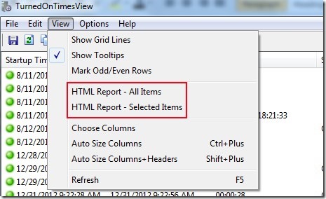 TurnedOnTimeView- create HTML report