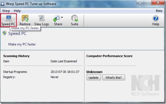 Warp Speed PC Tune-up software- interface 00 speed up pc for free