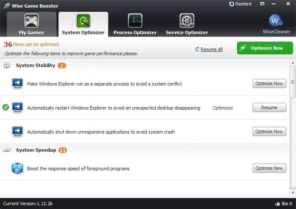 Wise Game Booster system optimizer