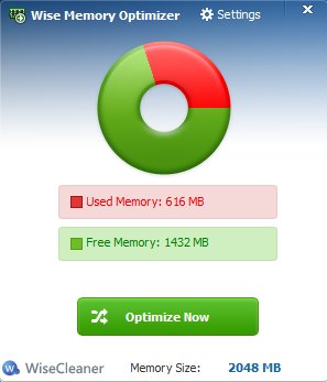 Wise Memory Optimizer default window