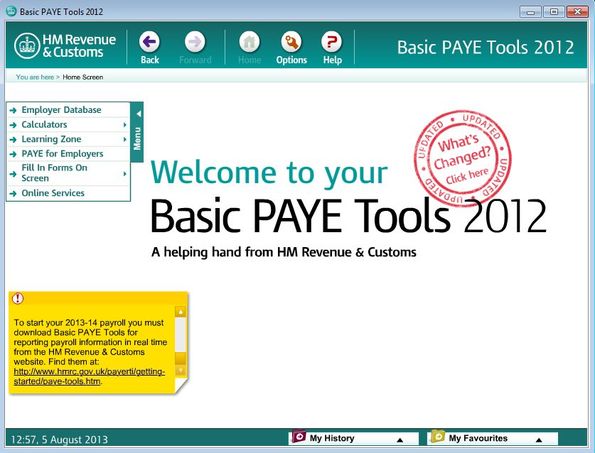 Basic PAYE Tools default window