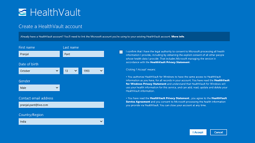 Create HealthVault Account